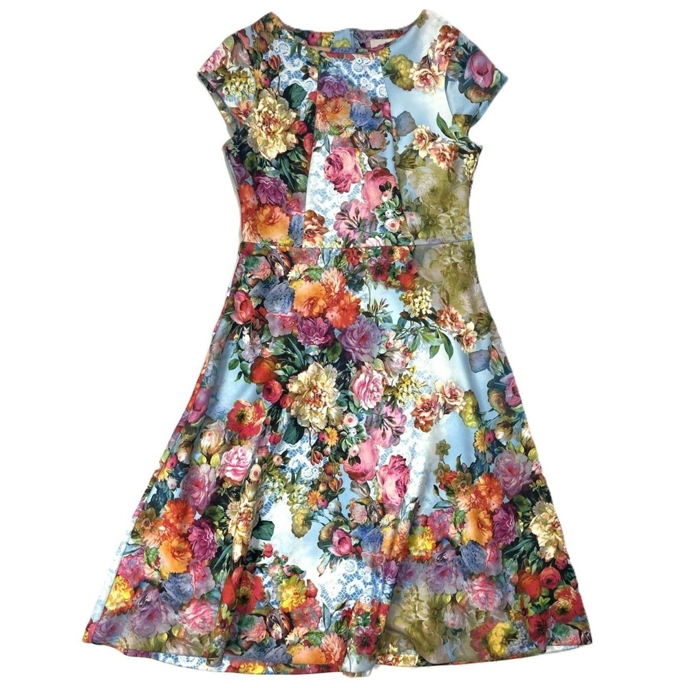 ECI Fit & Flare Floral Midi Dress 12 Feminine Vibrant Bold Light Academia